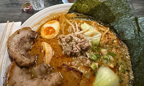 Warm Japanese Ramen Deluxe Plate with baby bok choy